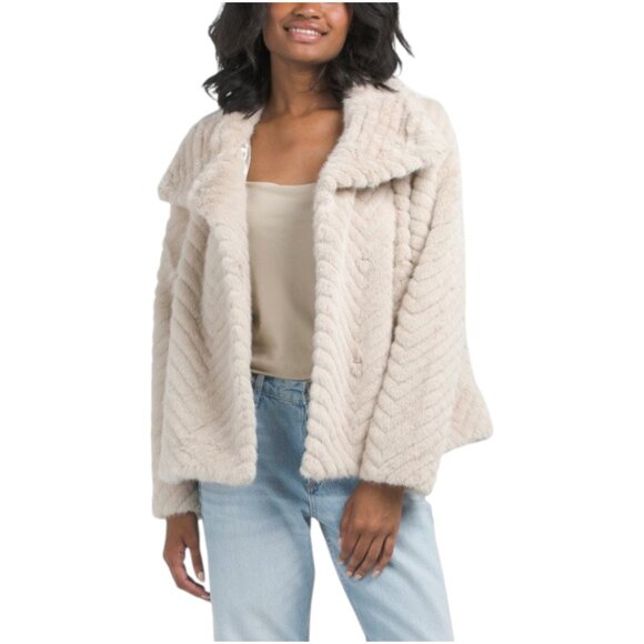 BERNARDO Chevron Faux Fur Coat - Picture 1 of 4